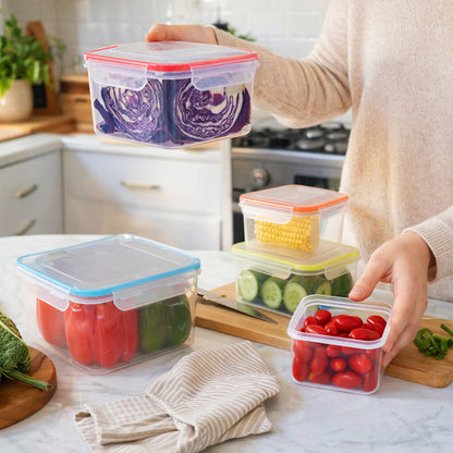 Herrela 5Pc Square Food Containers With Airtight Lids