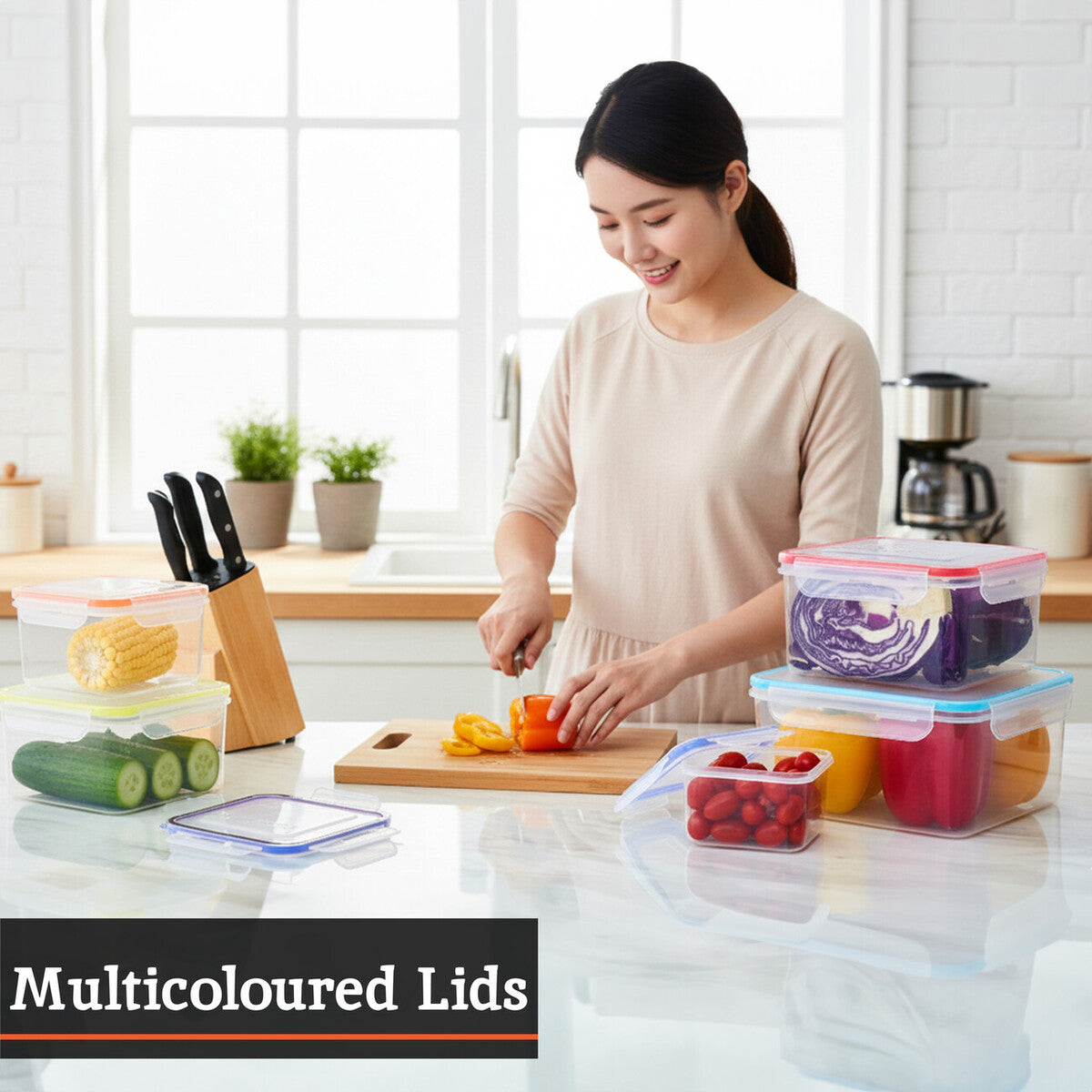 Herrela 5Pc Square Food Containers With Airtight Lids