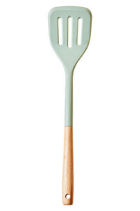 Nova Sage Green Silicone Head Slotted Turner With Round Wood Handle