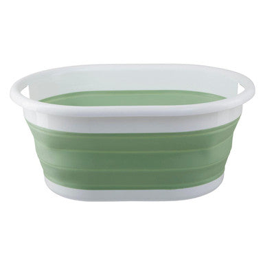Averill Oval Collapsible Laundry Basket In Green And White