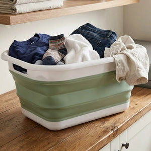 Collapsible Green White Laundry Basket | Averill