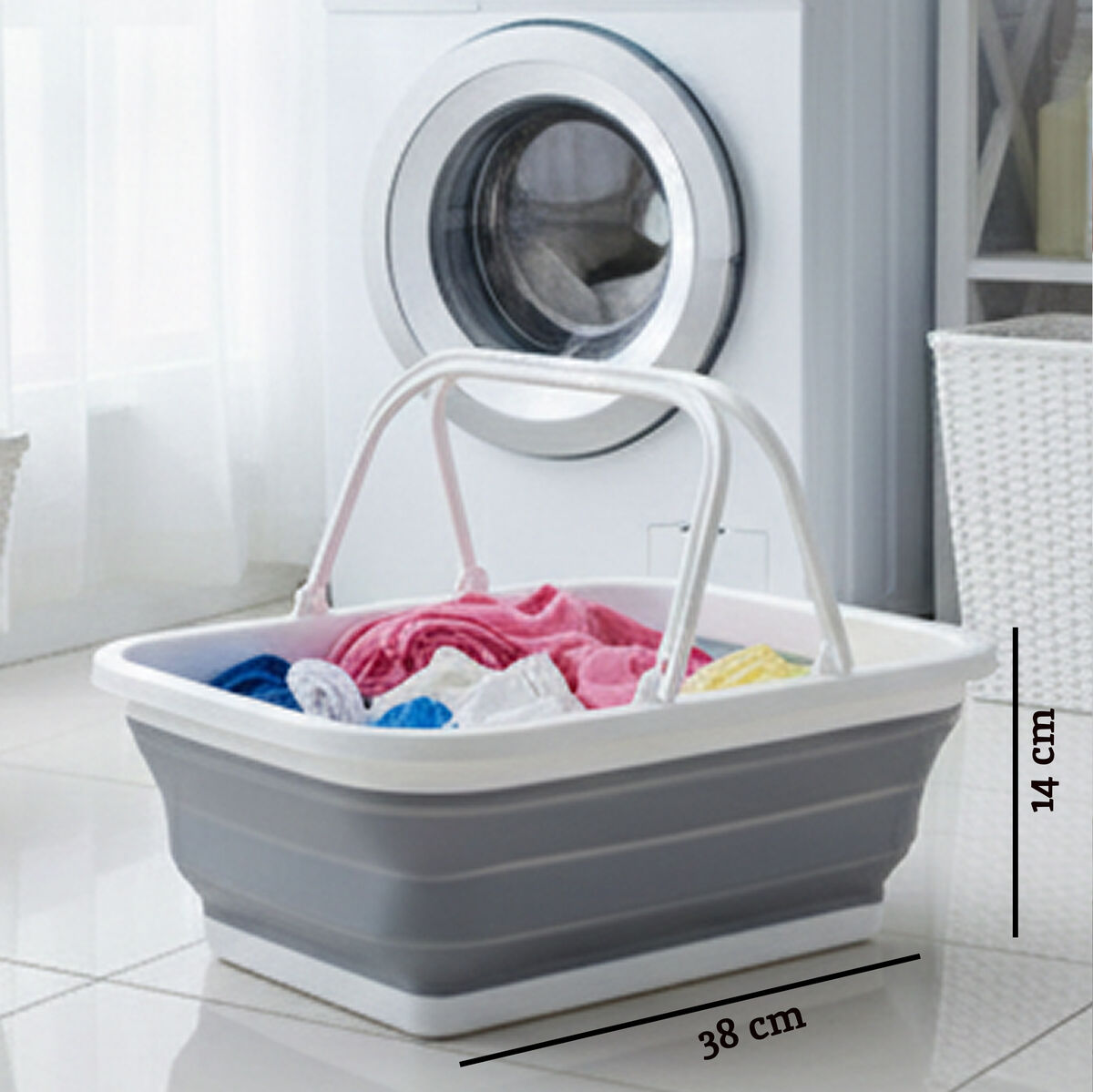 Averill Collapsible Grey And White Basket With Handles