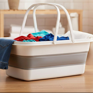 White And Grey Collapsible Basket With Handles | Averill