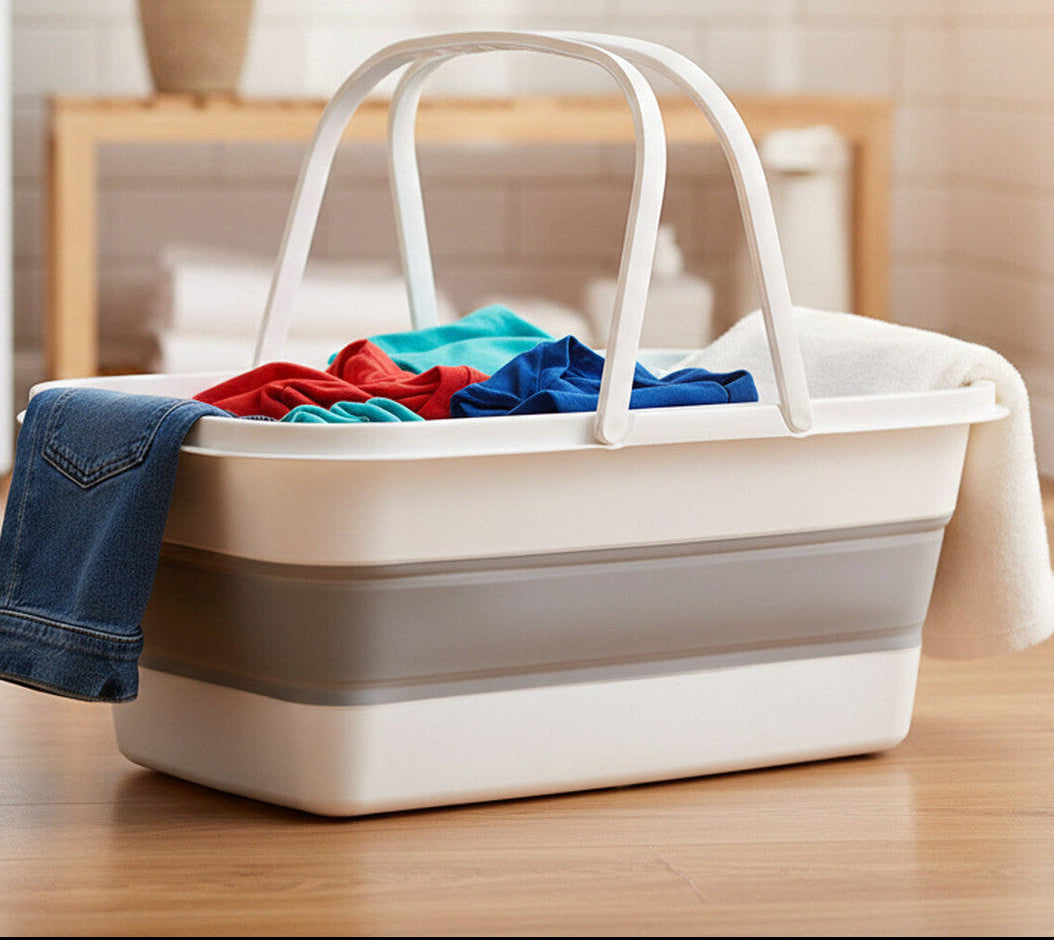 Averill  White And Grey Collapsible Basket With Handles - Image 1