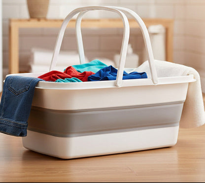 Averill  White And Grey Collapsible Basket With Handles - Image 1