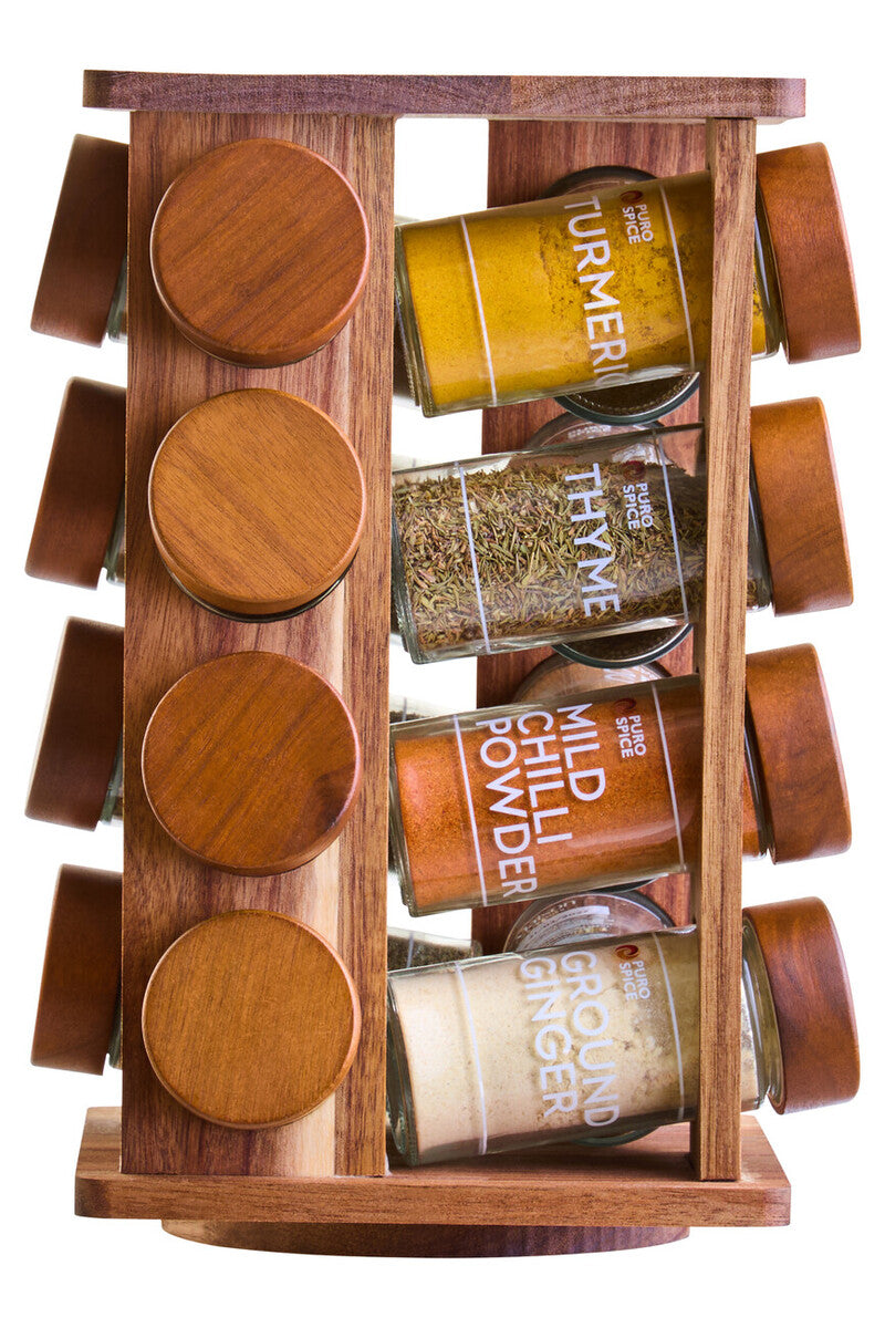 Puro Acacia Wood Revolving Spice Rack with 16 Jars