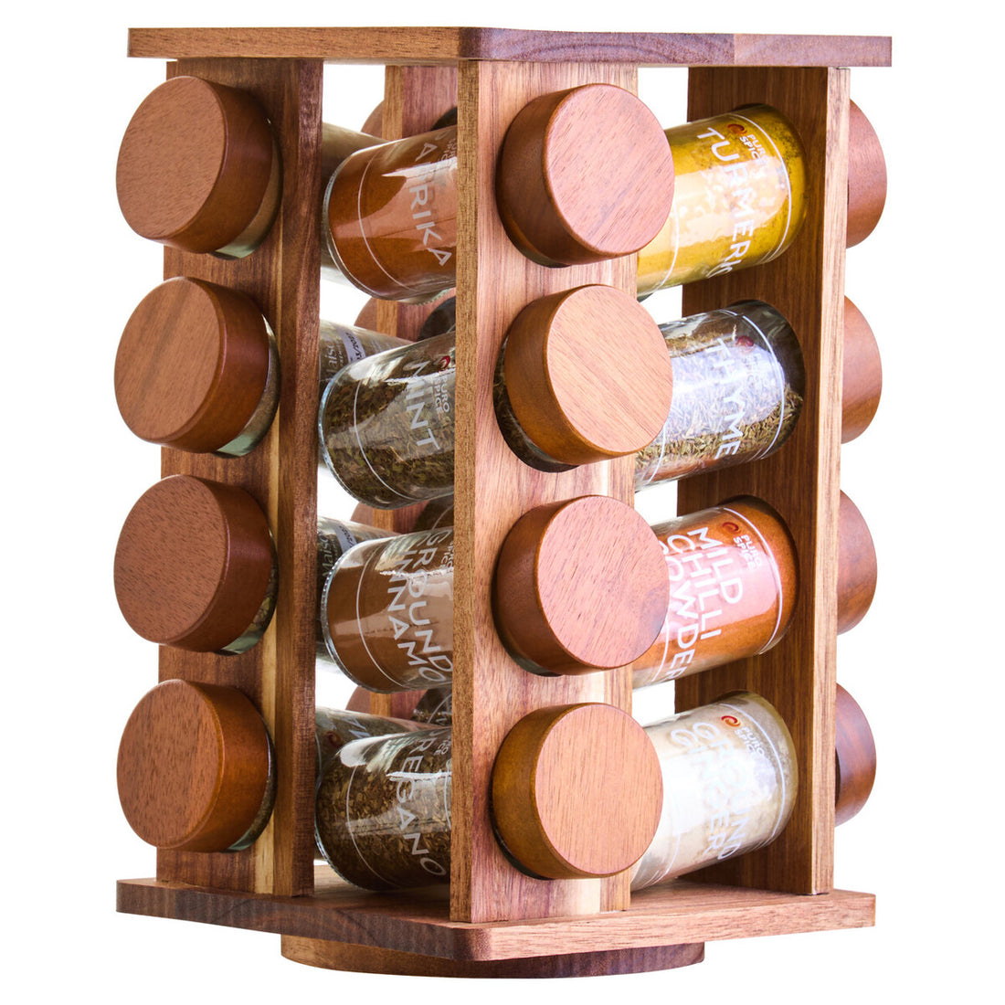 Puro Acacia Wood Revolving Spice Rack with 16 Jars