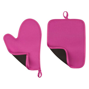Hot Pink Oven Glove and Pot Holder Set | Neoprene