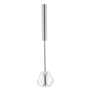 Metallic whisk on a white background