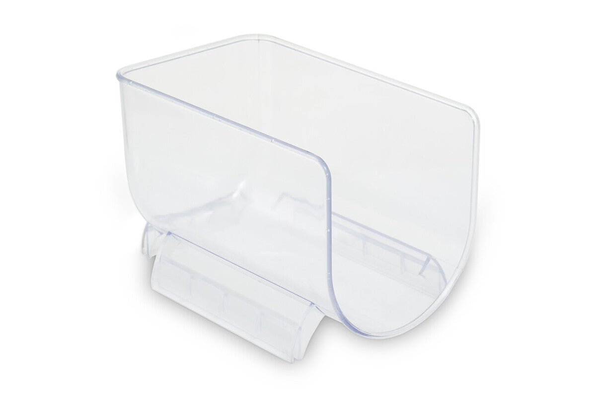 Clear plastic container with a lid on a white background