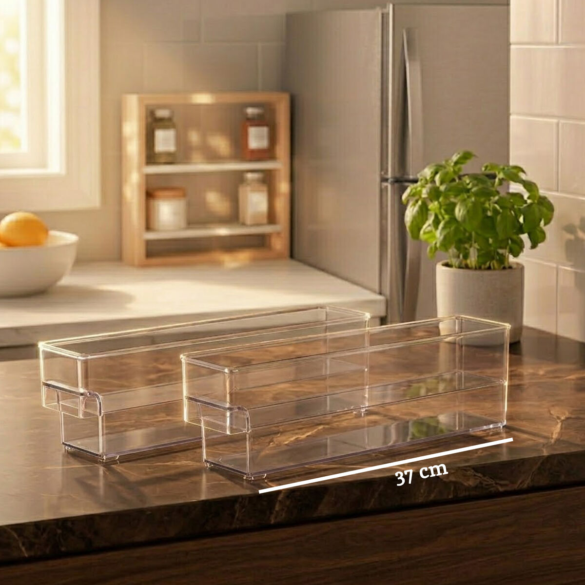 Set of Two Small Stackable Fridge Storage Trays | Romm