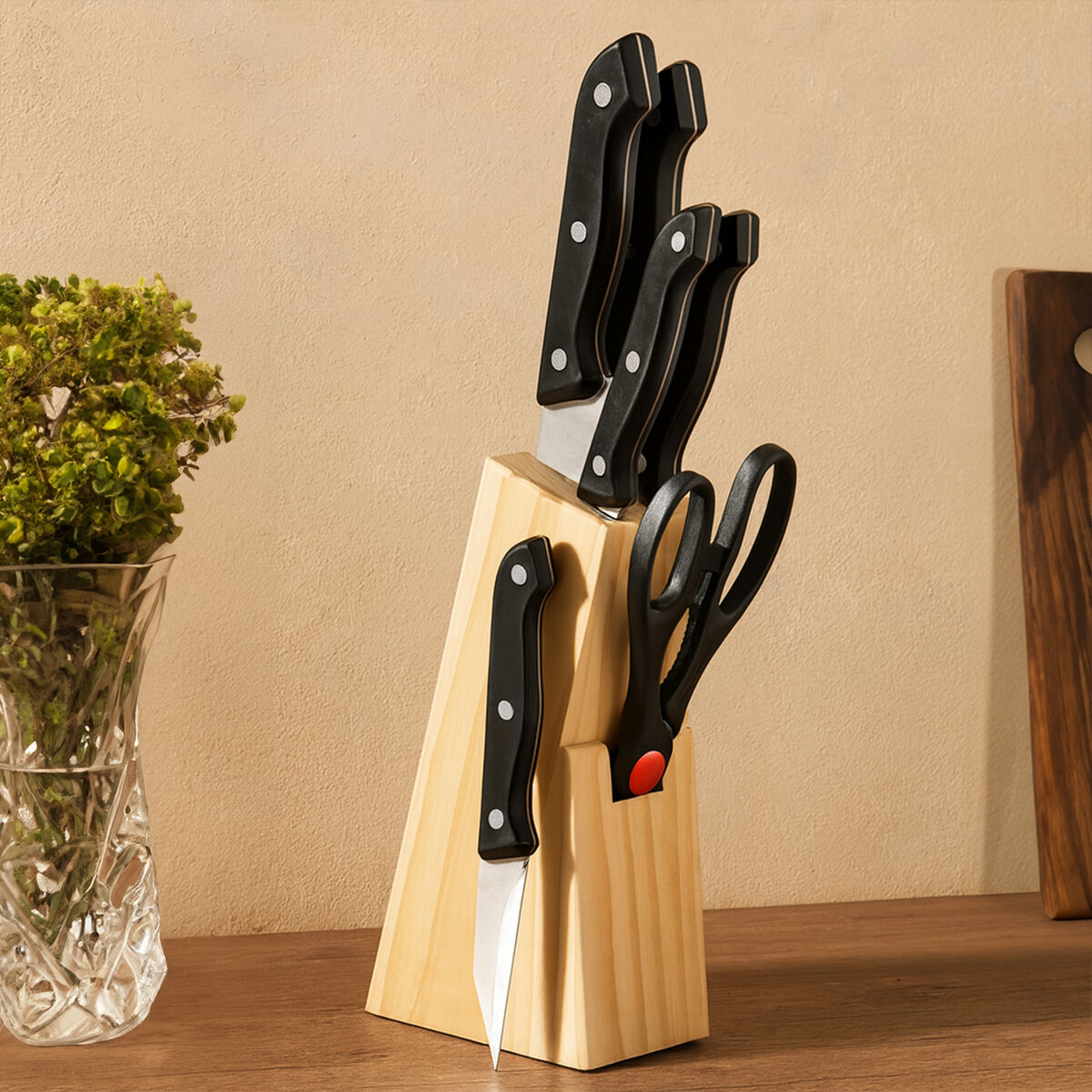 6 Piece Knife and Scissor Set in Wooden Block | Maxime