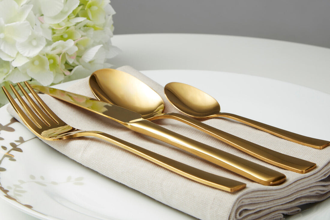 Avie Glow 16 Piece Gold Cutlery Set