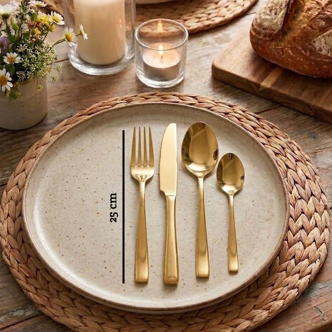 Avie Glow 16 Piece Gold Cutlery Set