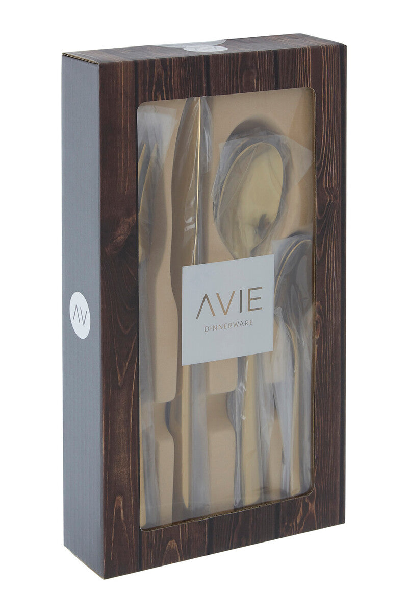Avie Glow 16 Piece Gold Cutlery Set