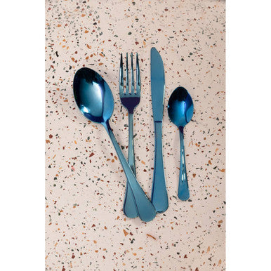 Avie 16 Piece Stainless Steel Blue Cutlery Set