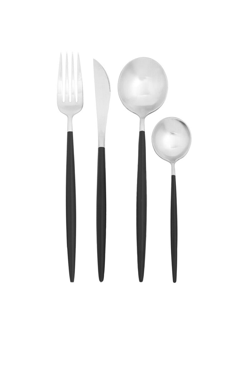 Avie 16 Piece Matte  Silver And Black Cutlery Set