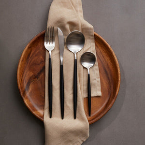 16 Piece Matte  Silver And Black Cutlery Set | Avie