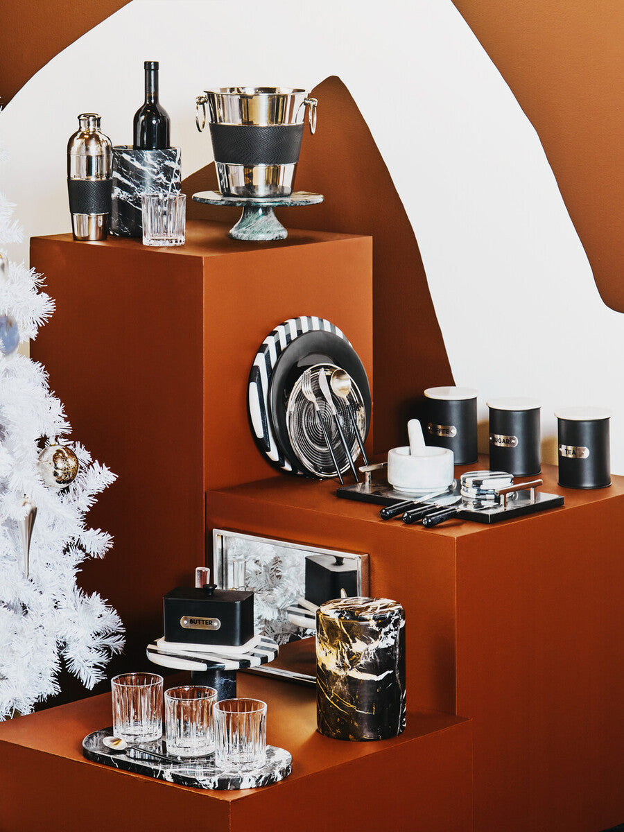 Avie 16 Piece Matte  Silver And Black Cutlery Set