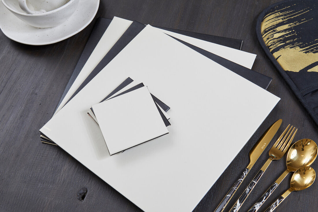 Avie 16 Piece Black Faux Marble Cutlery Set