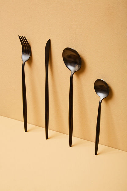 Modern Retro 16 Piece Matte Black Cutlery Set