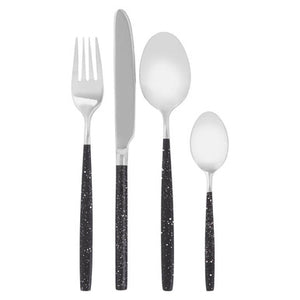 Avie 16 Piece Black And Silver Cutlery Set