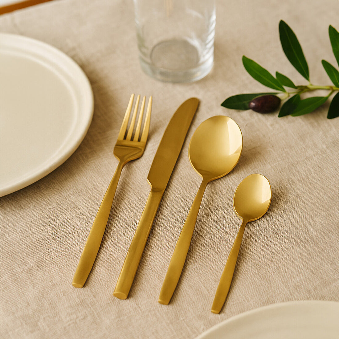Avie 16 Piece Gold Finish Stainless Steel Cutlery Set