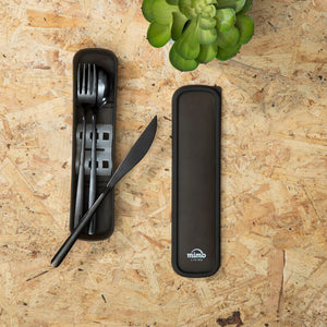 3 Piece Black Travel Cutlery Set with Case | Mimo