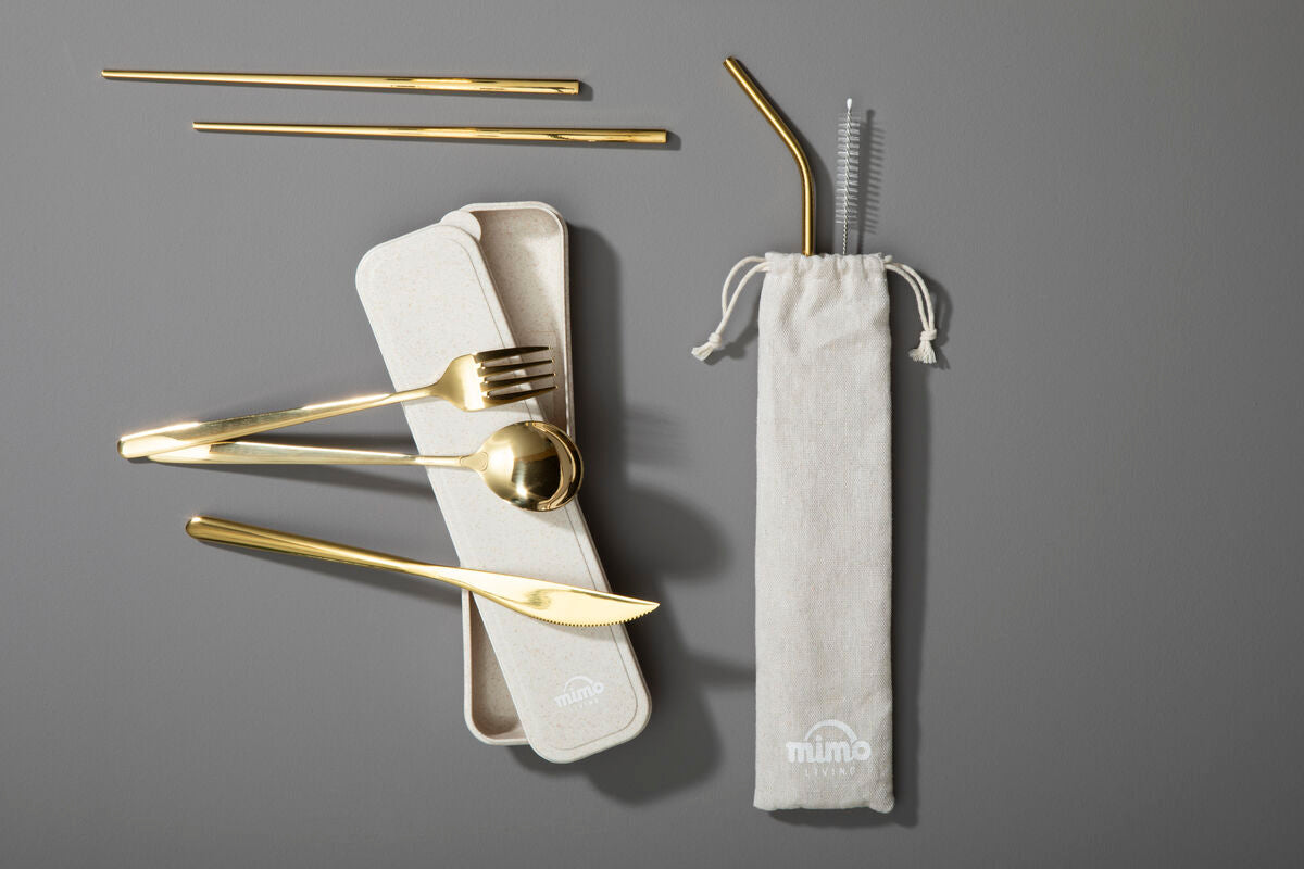 Mimo 6 Piece Gold Travel Cutlery Set With Case