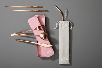 Mimo 6 Piece Rose Gold Travel Cutlery Set With Case