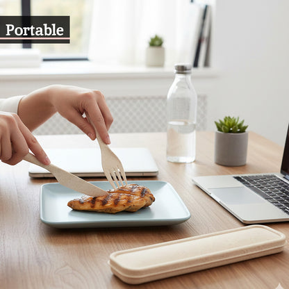 Mimo 3 Piece Natural Wheat Straw Travel Cutlery Set