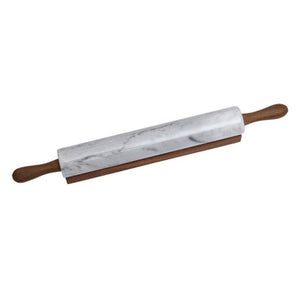 Salerno White Marble Rolling Pin With Wooden Handles