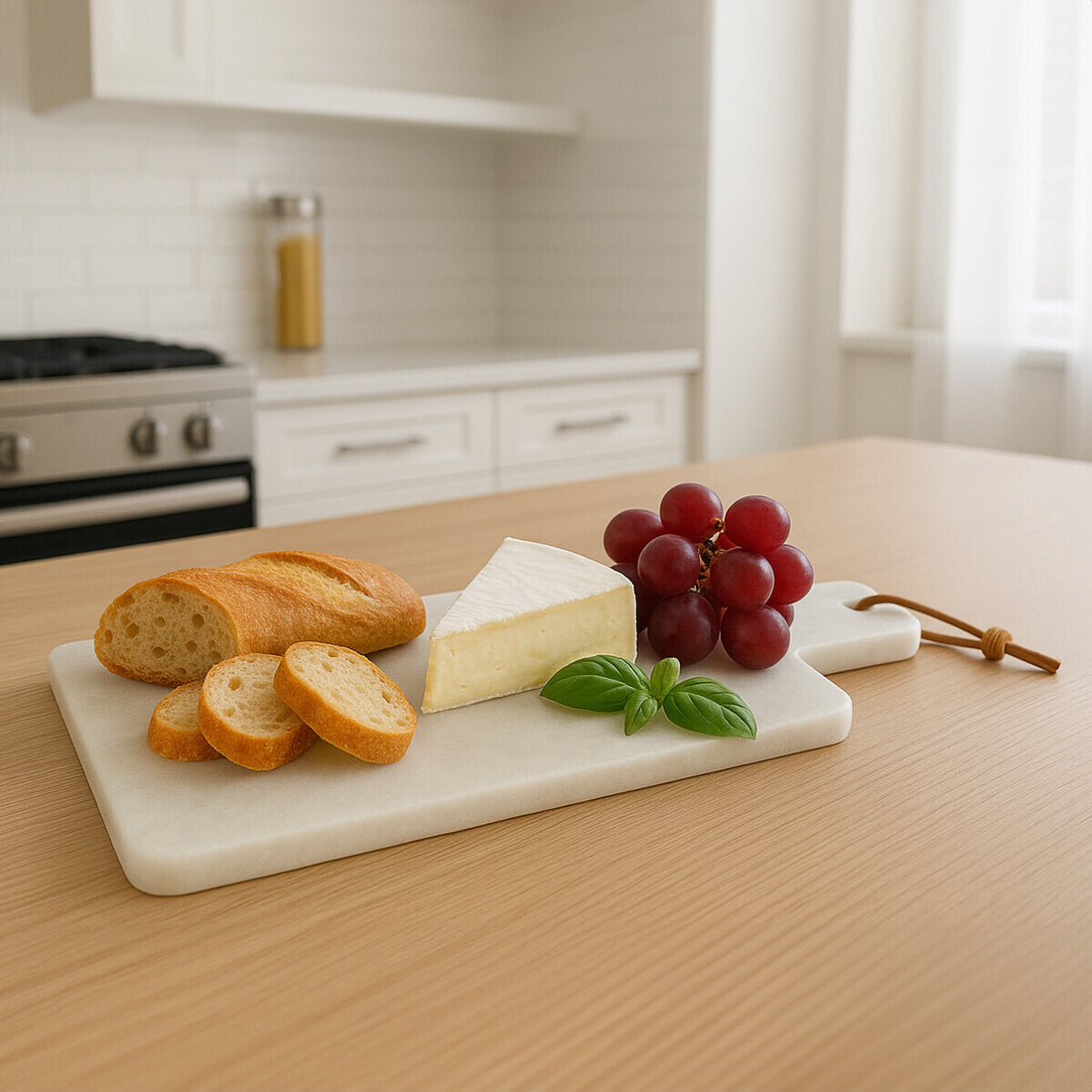 Kindia Off White Marble Rectangular Paddle Board with Tapered Handle