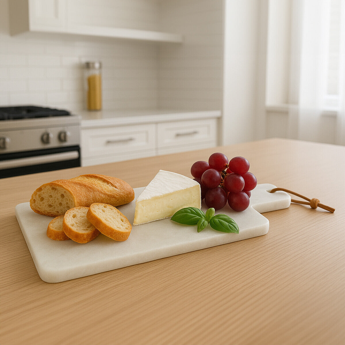 Kindia Off White Marble Rectangular Paddle Board with Tapered Handle