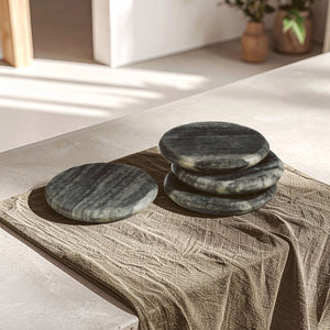 Set of 4 Grey Marble Round Coasters | Marmore