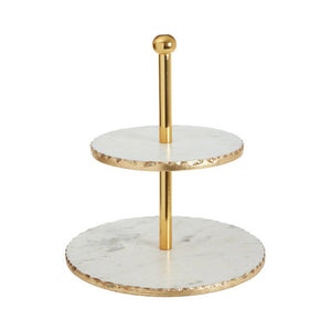 Empire 2 Tier White Marble And Gold Finish Cake Stand
