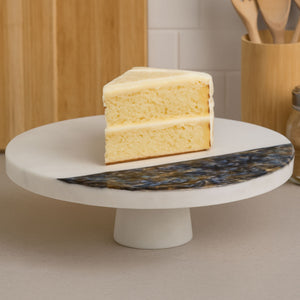 White Marble and Paua Shell Round Cake Stand | Imogen