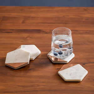 Set of 4 White Marble and Copper Inlay Coasters | Monzaro