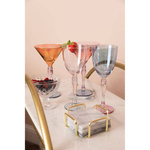 Delphine Set Of 4 White Marble Coasters With Brass Finish Holder