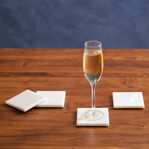 Set of Four White Marble Square Coasters | Kindia