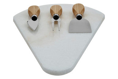 Kindia White Fan Shaped Marble Cheese Board With 3 Knives