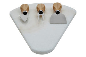 Kindia White Fan Shaped Marble Cheese Board With 3 Knives