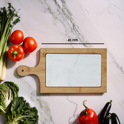 Monzaro White Marble And Bamboo Cheese Board
