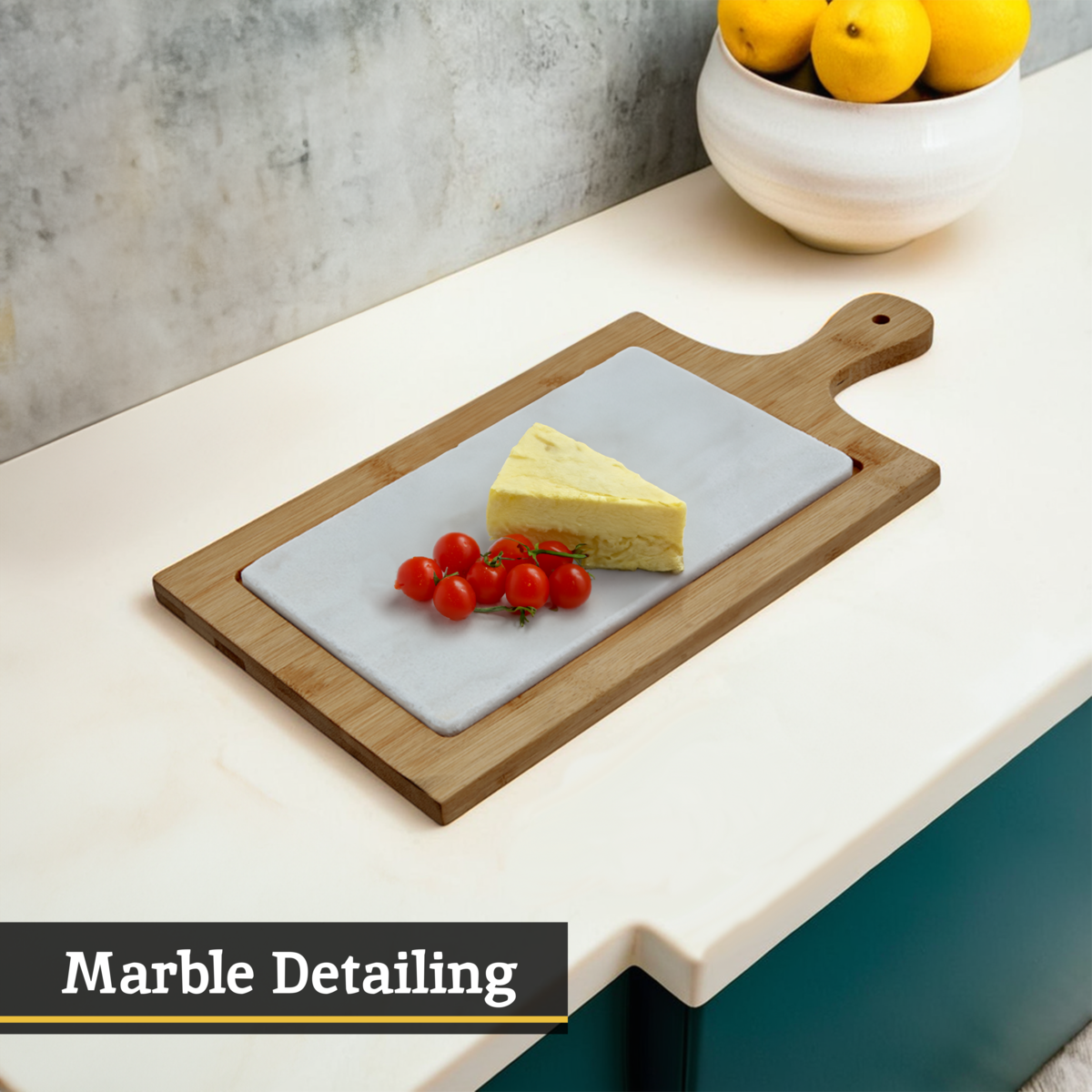 Monzaro White Marble And Bamboo Cheese Board