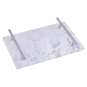 Salerno Grey Marble Serving Board With Silver Handles