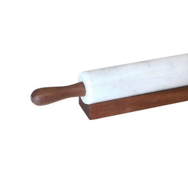 Kindia White Marble Rolling Pin With Wooden Stand