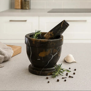 Black and Gold Marble Mortar and Pestle | Marmore