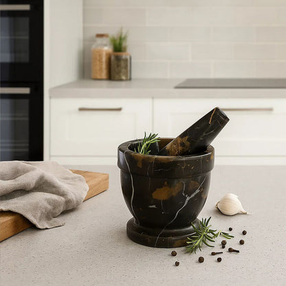 Marmore Black And Gold Marble Mortar And Pestle