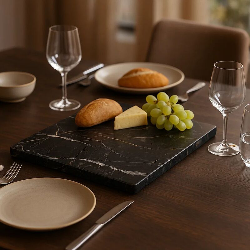 Ziarat Black And Gold Marble Rectangular Chopping And Serving Board