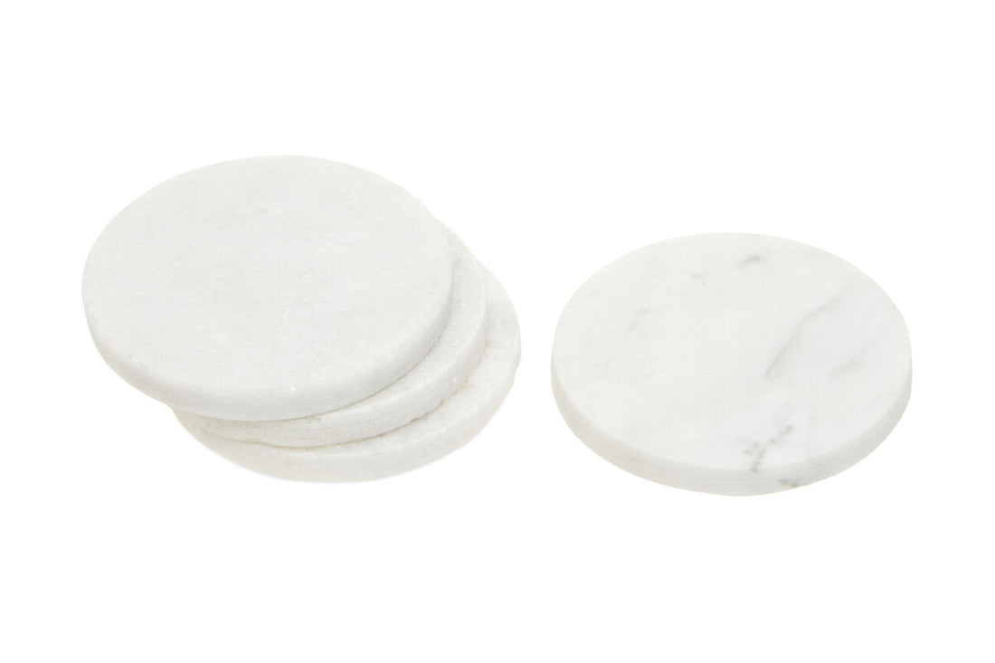 Kindia Set Of 4 White Marble Round Coasters